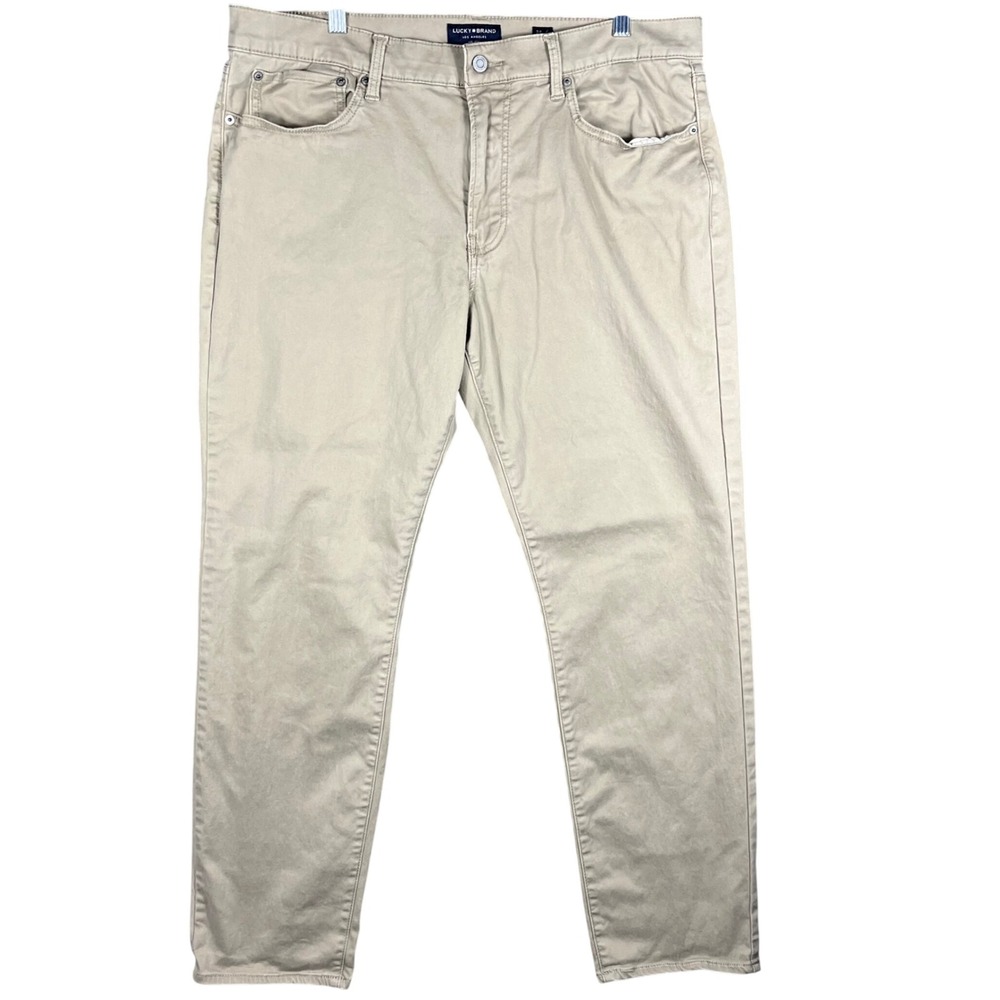 Lucky Brand 5-Pocket Pants Mens 38 Khaki‎ Beige Straight Leg Stretch Chino